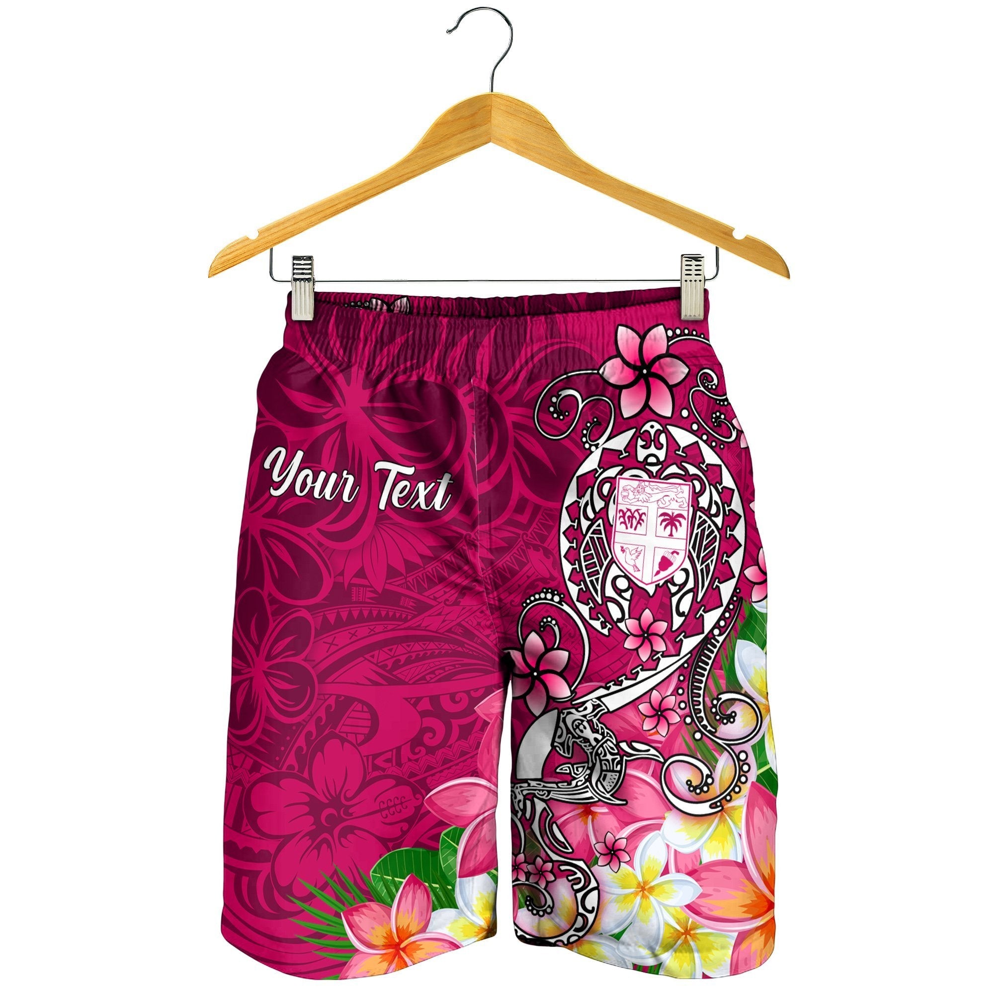 Fiji Custom Personalised Men's Shorts - Turtle Plumeria (Pink) - Vibe Hoodie Shop