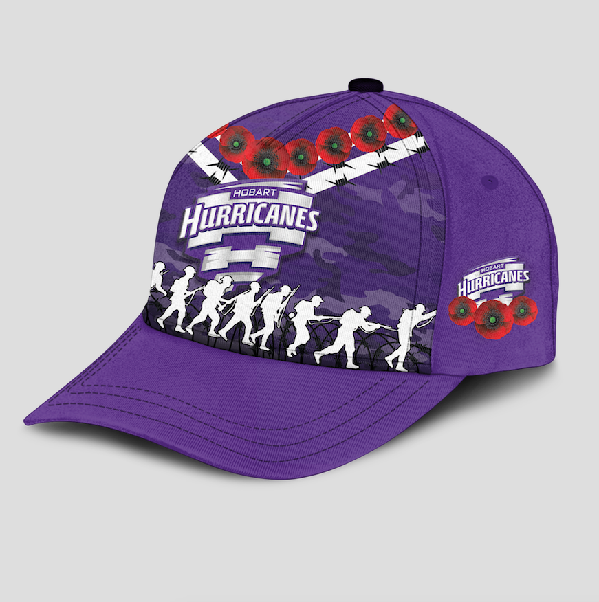 Hobart Hurricanes ANZAC 2022 Caps Camouflage With Poppy - - Vibe Hoodie Shop