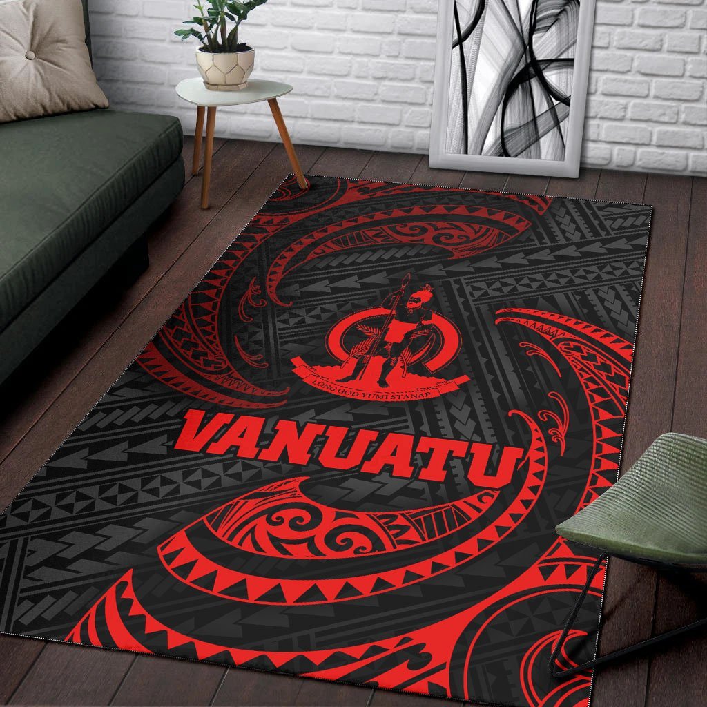 Vanuatu Polynesian Area Rug - Red Tribal Wave - Vibe Hoodie Shop