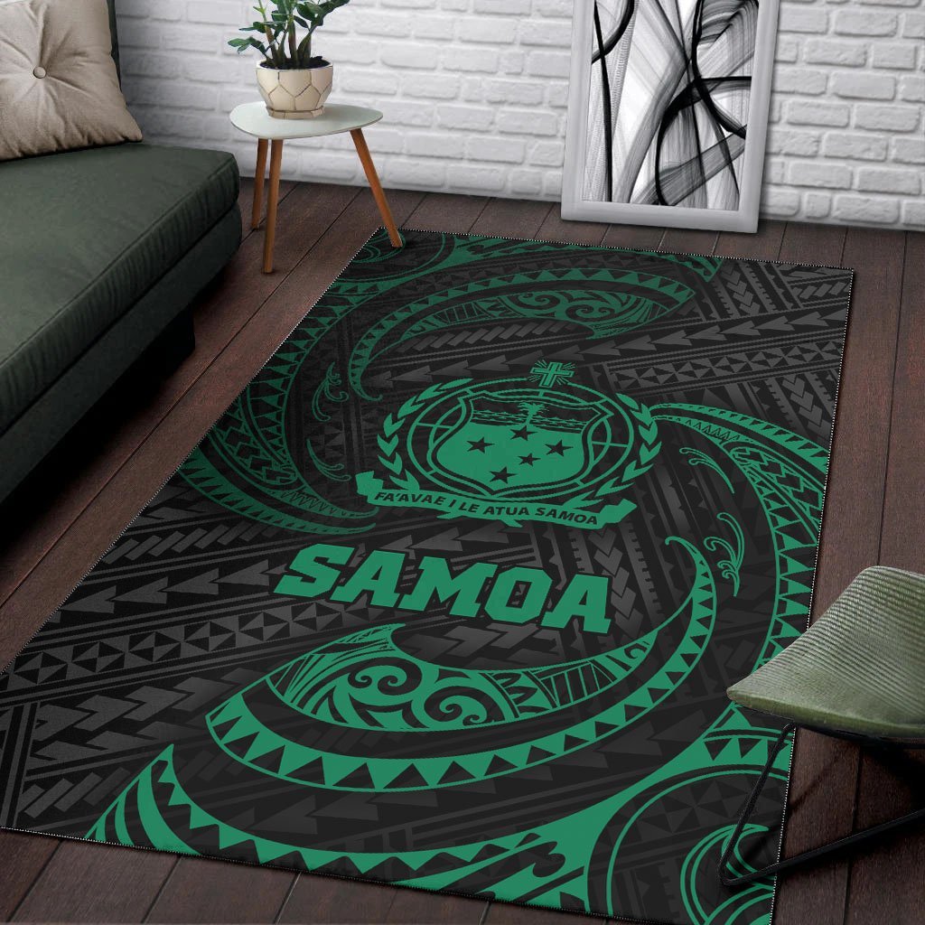 Samoa Polynesian Area Rug - Green Tribal Wave - Vibe Hoodie Shop