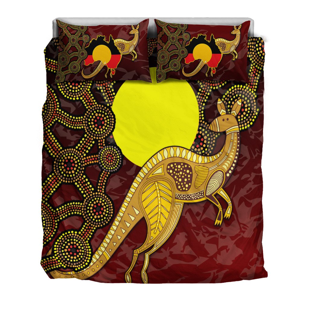Bedding Set - Australia Aboriginal Flag And Kangaroo - Vibe Hoodie Shop