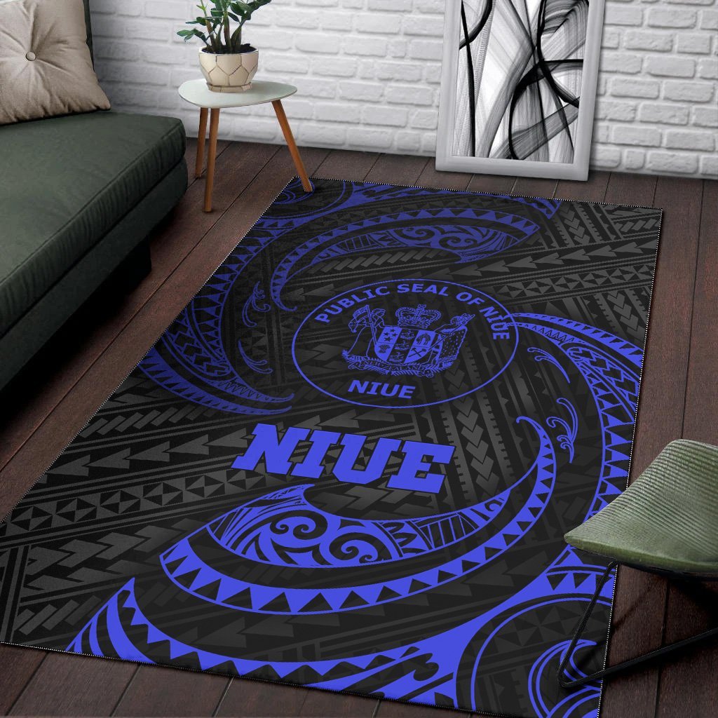 Niue Polynesian Area Rug - Blue Tribal Wave - Vibe Hoodie Shop