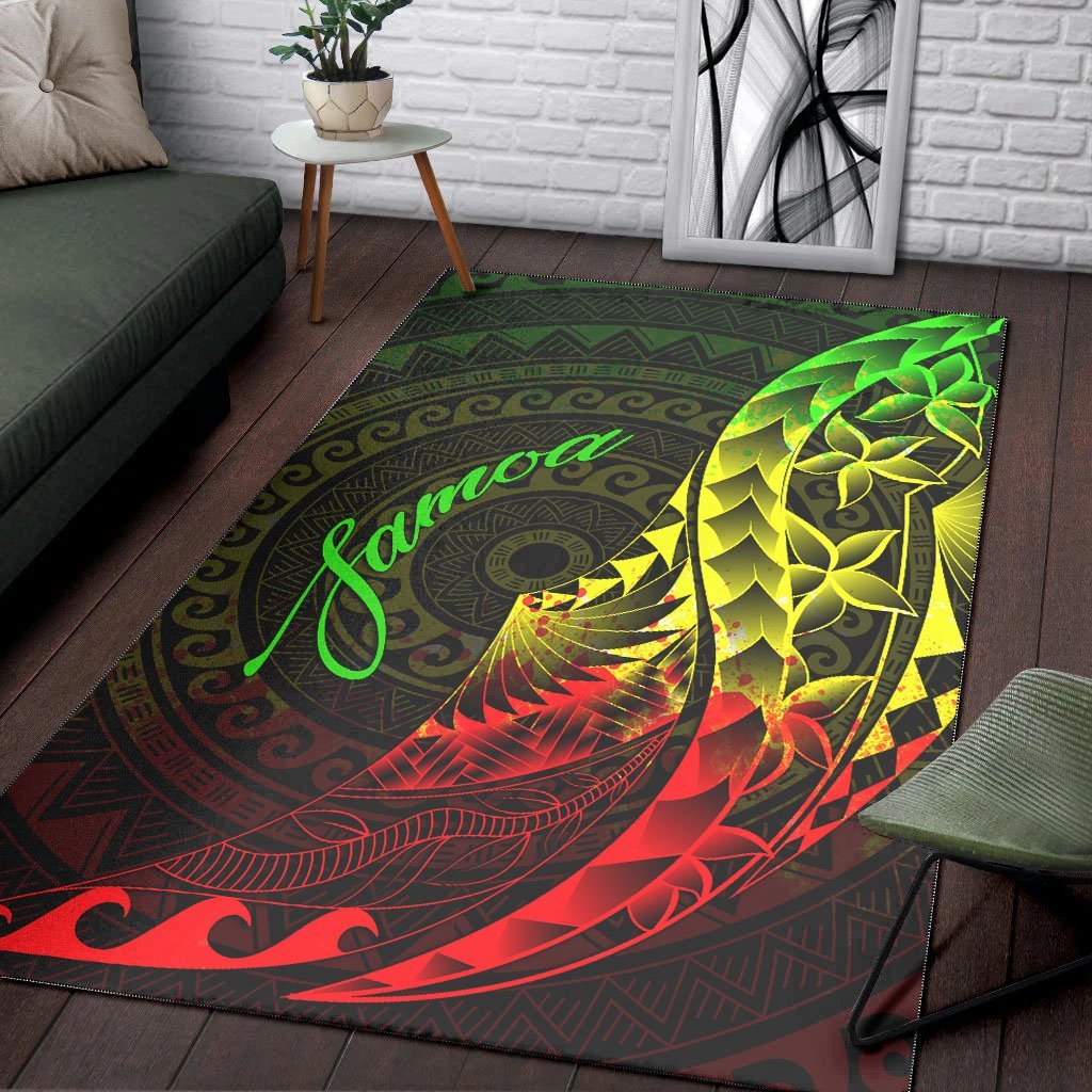 Samoa Area Rug - Polynesian Pattern Style Reggae Color - Vibe Hoodie Shop