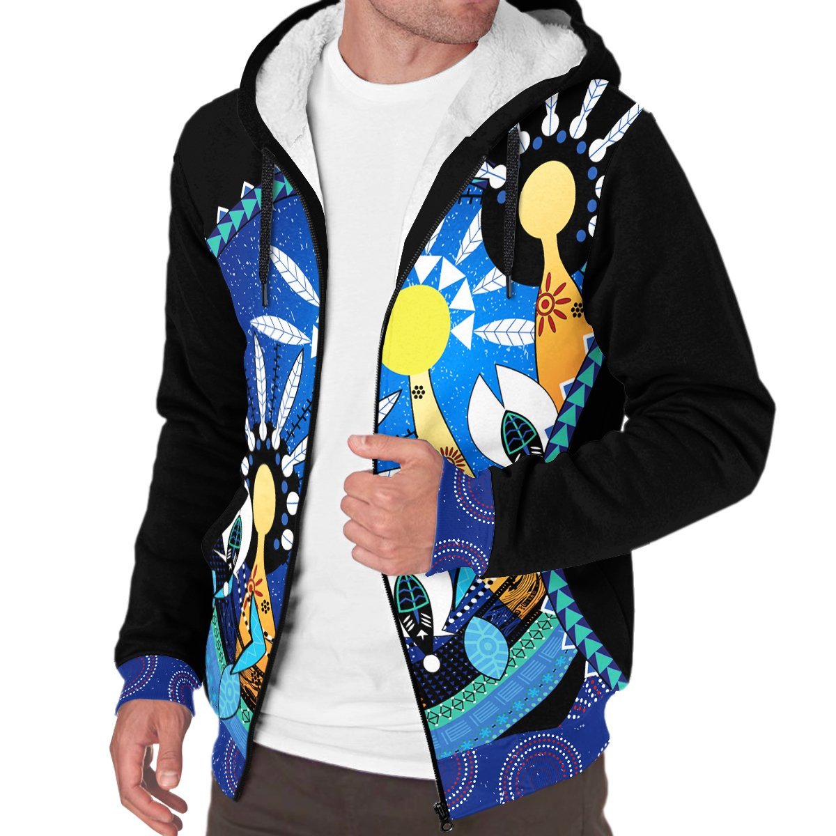 Vibe Hoodie Torres Strait Sherpa Hoodie - Dhari Mask In Plam Tree - BN18 - RLT20 - Vibe Hoodie Shop