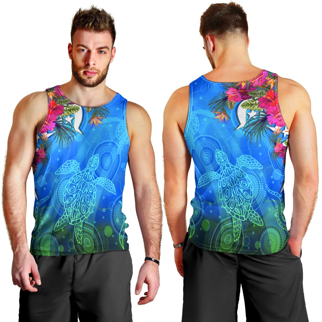 Men Tank Top - Torres Strait Blue Sea With Hibiscus - Vibe Hoodie Shop