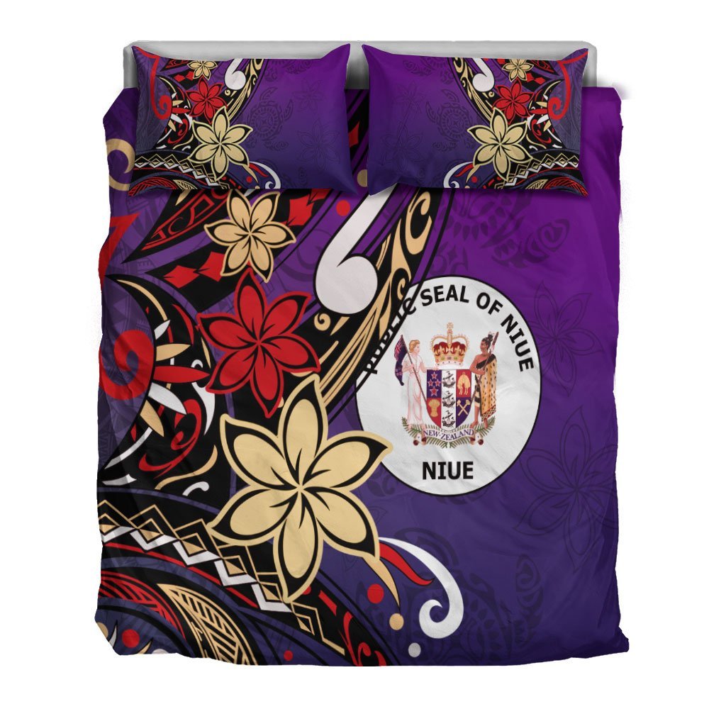 Niue Bedding Set - Tribal Flower With Special Turtles Purple Color - Vibe Hoodie Shop