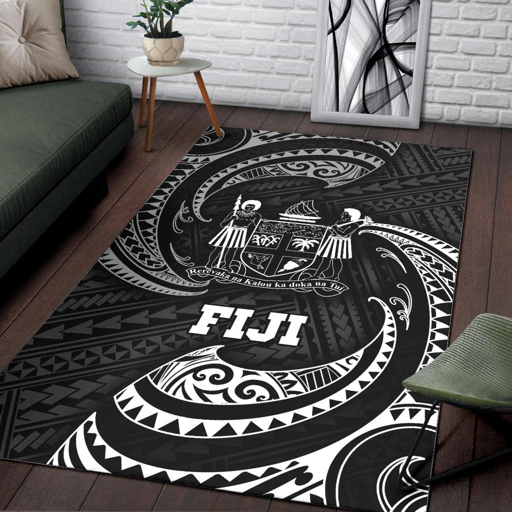 Fiji Polynesian Area Rug - White Tribal Wave - Vibe Hoodie Shop