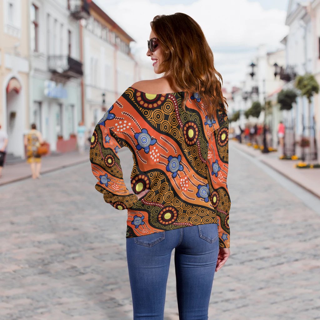Off Shoulder Sweater - Aboriginal Dot Unique Style Turtle - Vibe Hoodie Shop