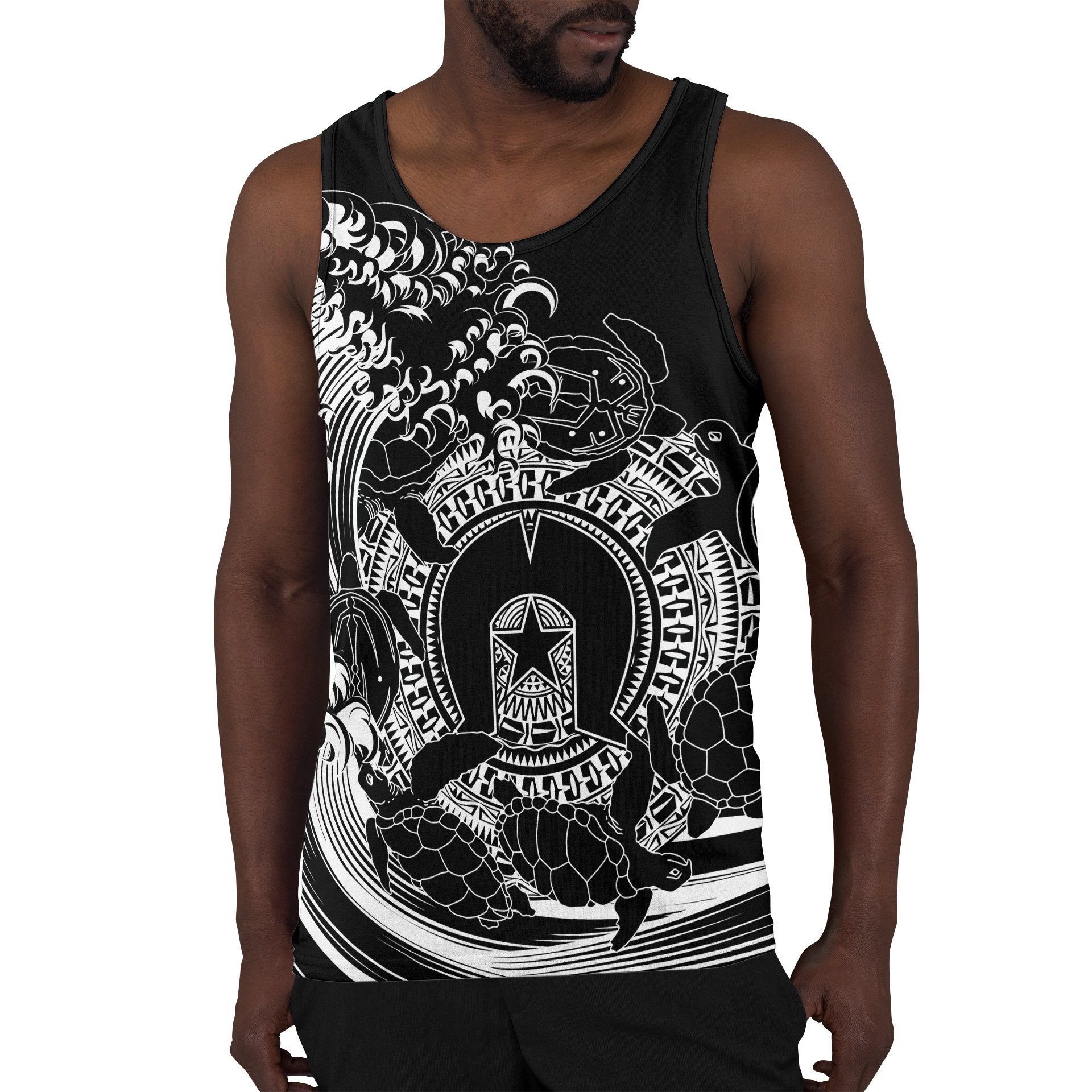 Aboriginal Men's Tank Top, Torres Strait Islands in Wave (Black) - Vibe Hoodie Shop