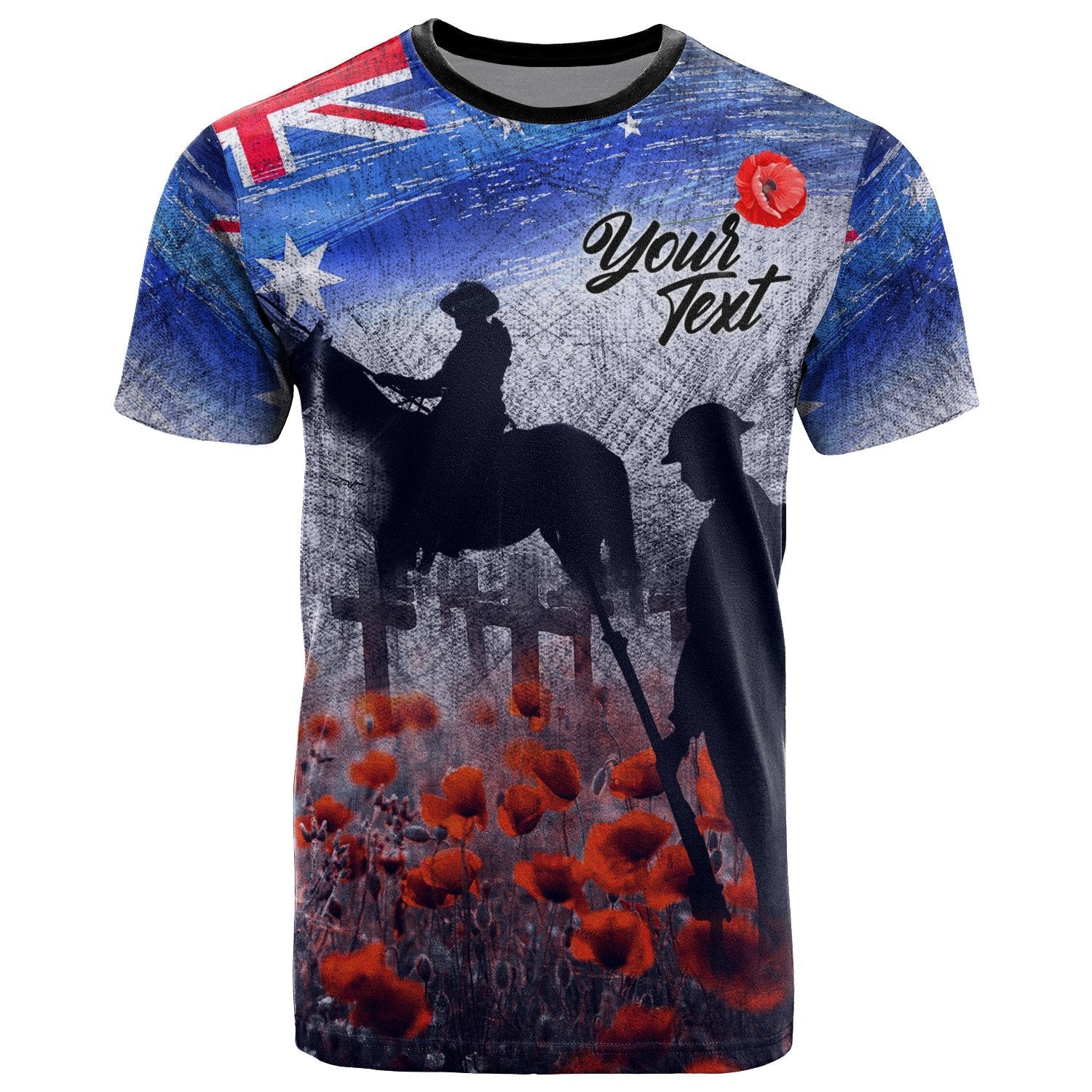 (Custom Text) ANZAC Day T shirts - Lest We Forget Vintage Poppies - Vibe Hoodie Shop