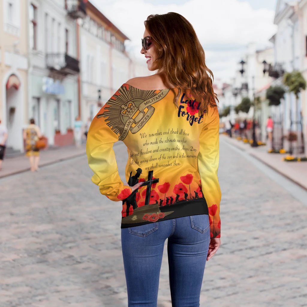 ANZAC Day Women's Off Shoulder Sweater - Lest We Forget - Vibe Hoodie Shop