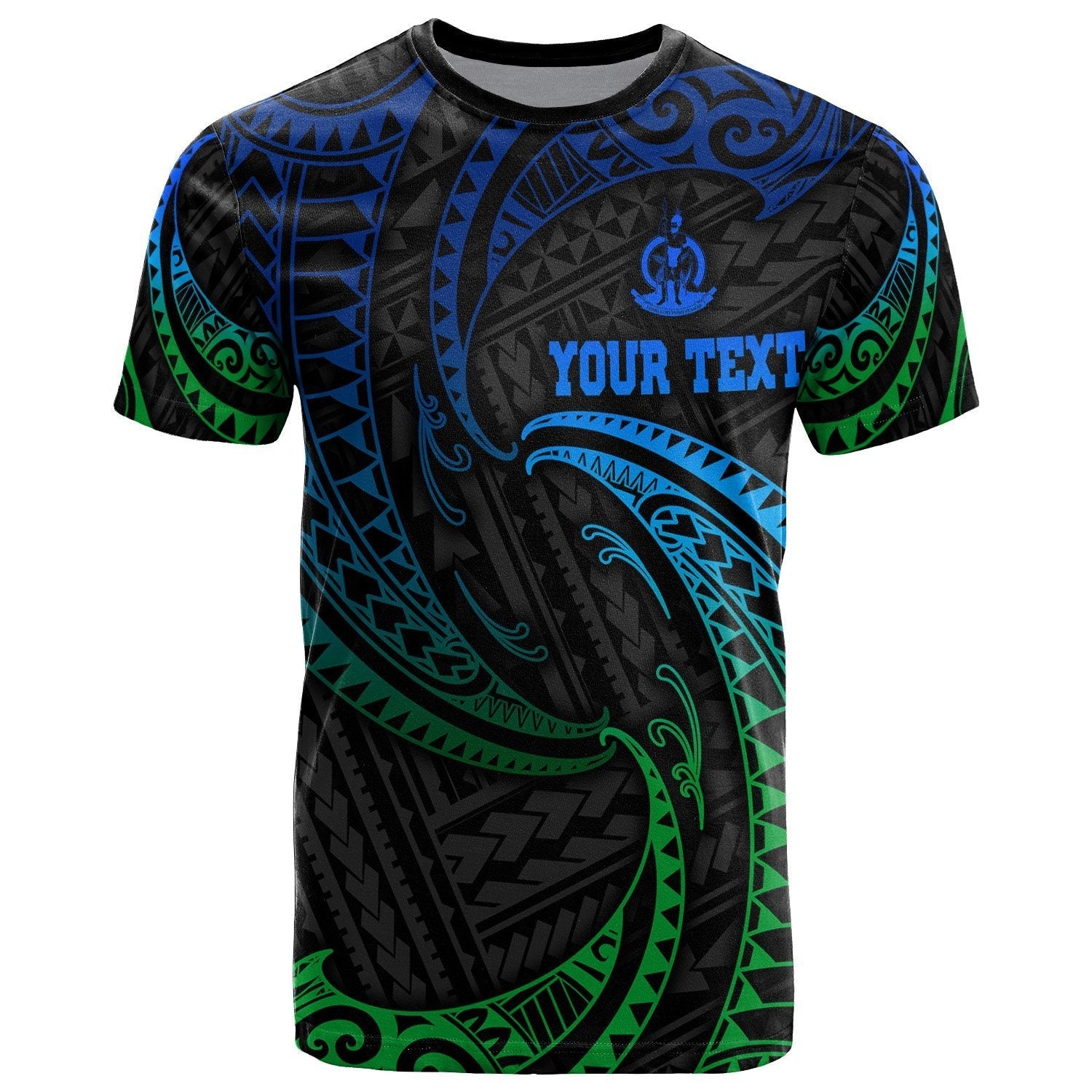 Vanuatu Polynesian Custom Personalised T shirt - Blue Tribal Wave Ver.02 - Vibe Hoodie Shop