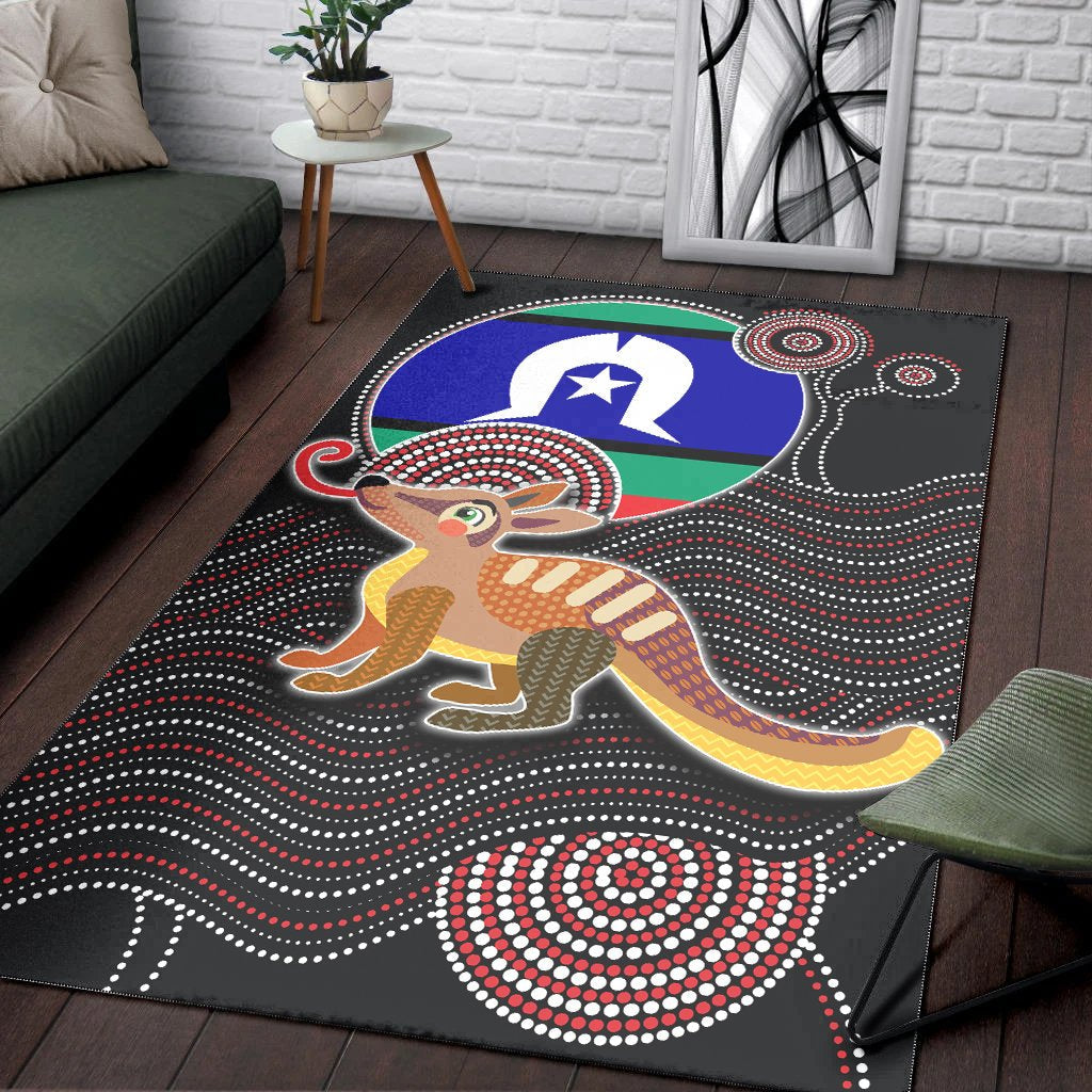 Aboriginal Area Rug - Numbat with Torres Strait Islanders Flag - Vibe Hoodie Shop