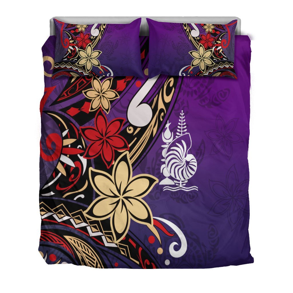 New Caledonia Bedding Set - Tribal Flower With Special Turtles Purple Color - Vibe Hoodie Shop