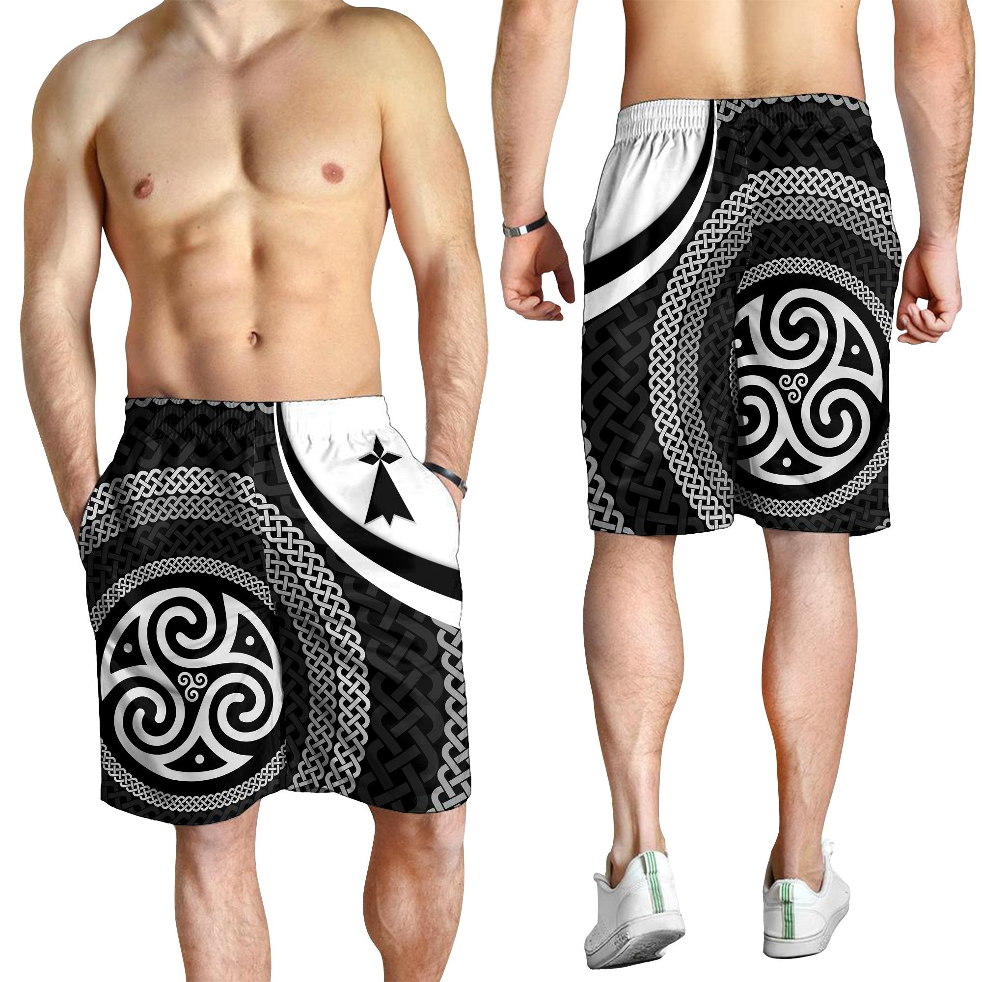 Celtic Men's Shorts - Brittany Flag With Celtic Patterns - Vibe Hoodie Shop