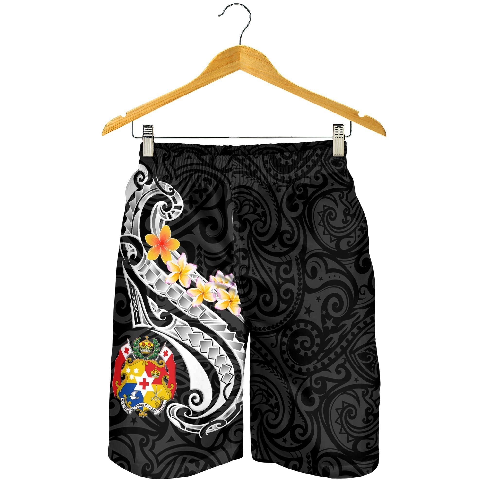 Tonga Men's Shorts - Tonga Seal Polynesian Patterns Plumeria (Black) - Vibe Hoodie Shop