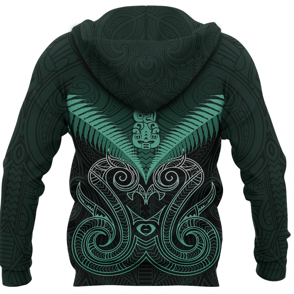 Maori Manaia New Zealand Zip Up Hoodie Turquoise - Vibe Hoodie Shop