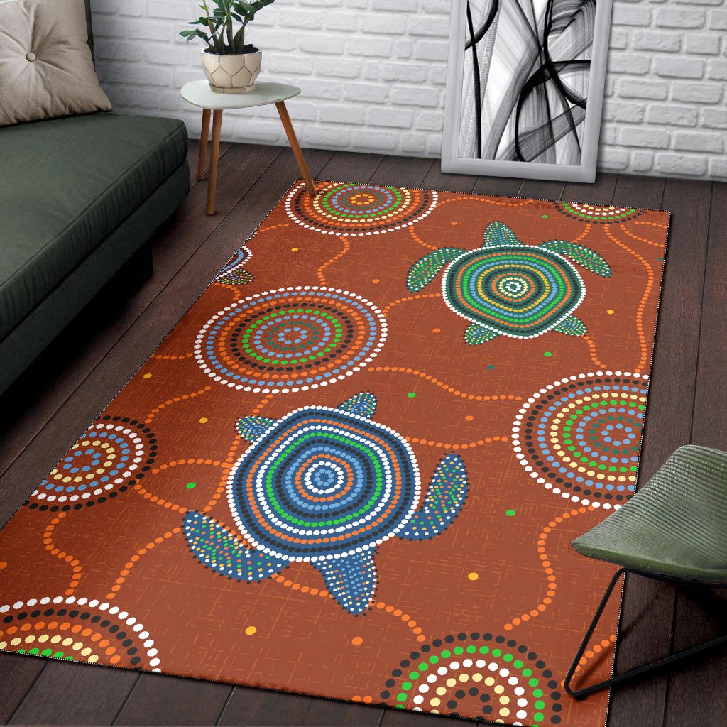 Aboriginal Area Rug - Aussie Turtle with Aboriginal Style - Vibe Hoodie Shop