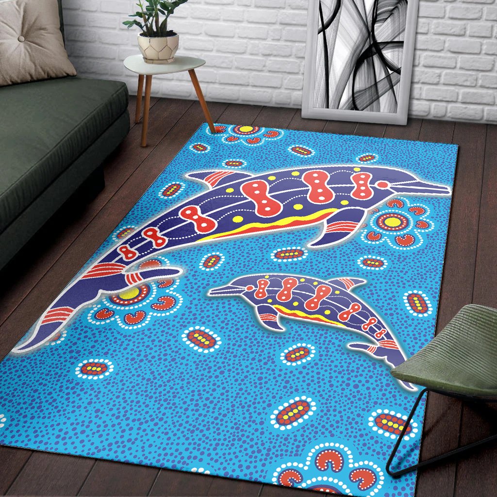 Aboriginal Area Rug - Dreamtime Dolphin Aboriginal Style - Vibe Hoodie Shop