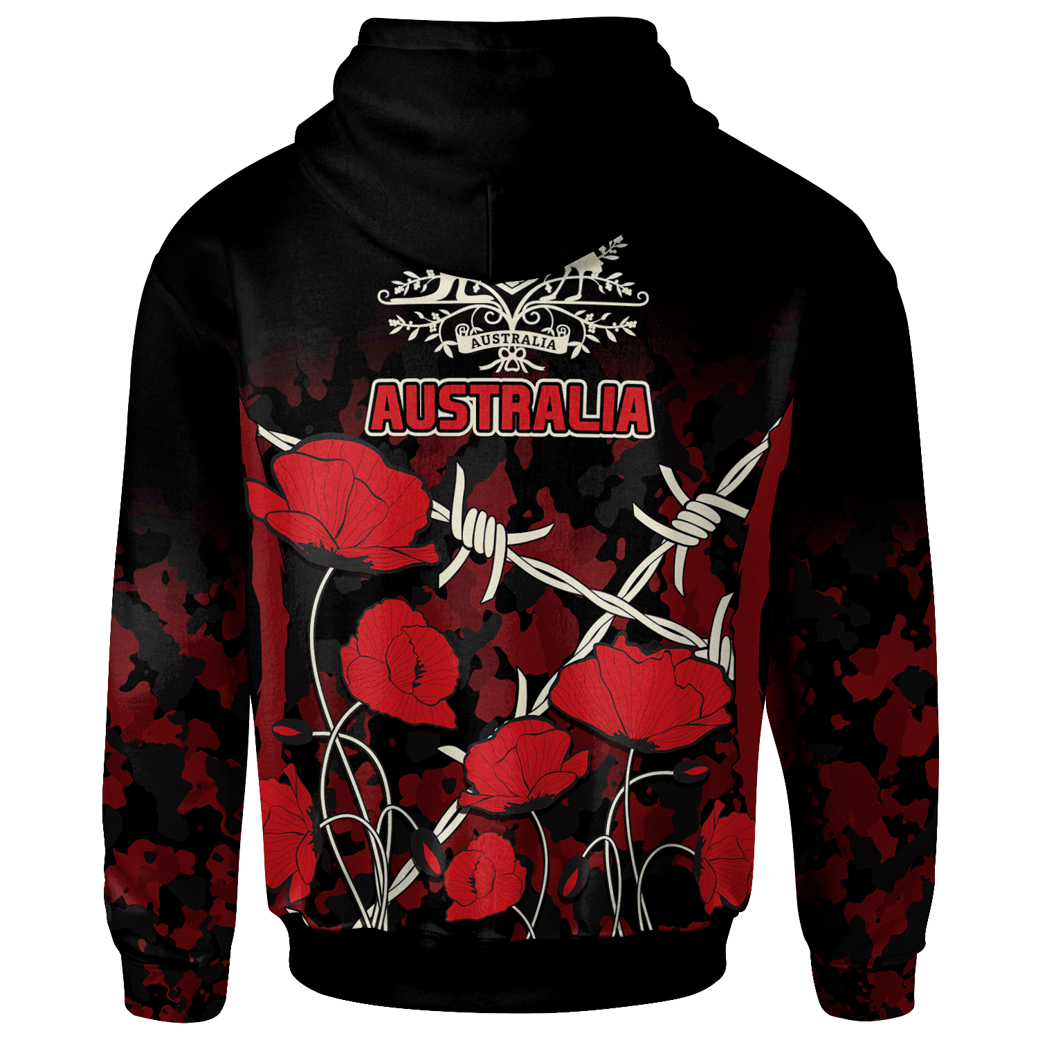 ANZAC Zip - Up Hoodie - ANZAC with Remembrance Poppy Flower - Vibe Hoodie Shop