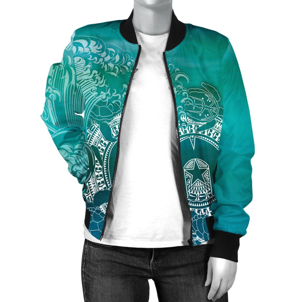 Aboriginal Women's Bomber Jacket, Torres Strait Islands in Wave - Vibe Hoodie Shop