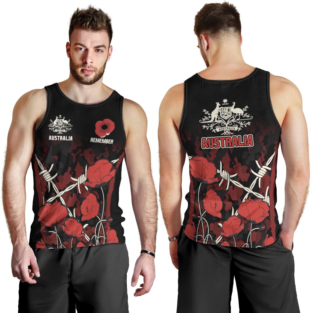 ANZAC Men's Tank Top - ANZAC with Remembrance Poppy Flower - Vibe Hoodie Shop