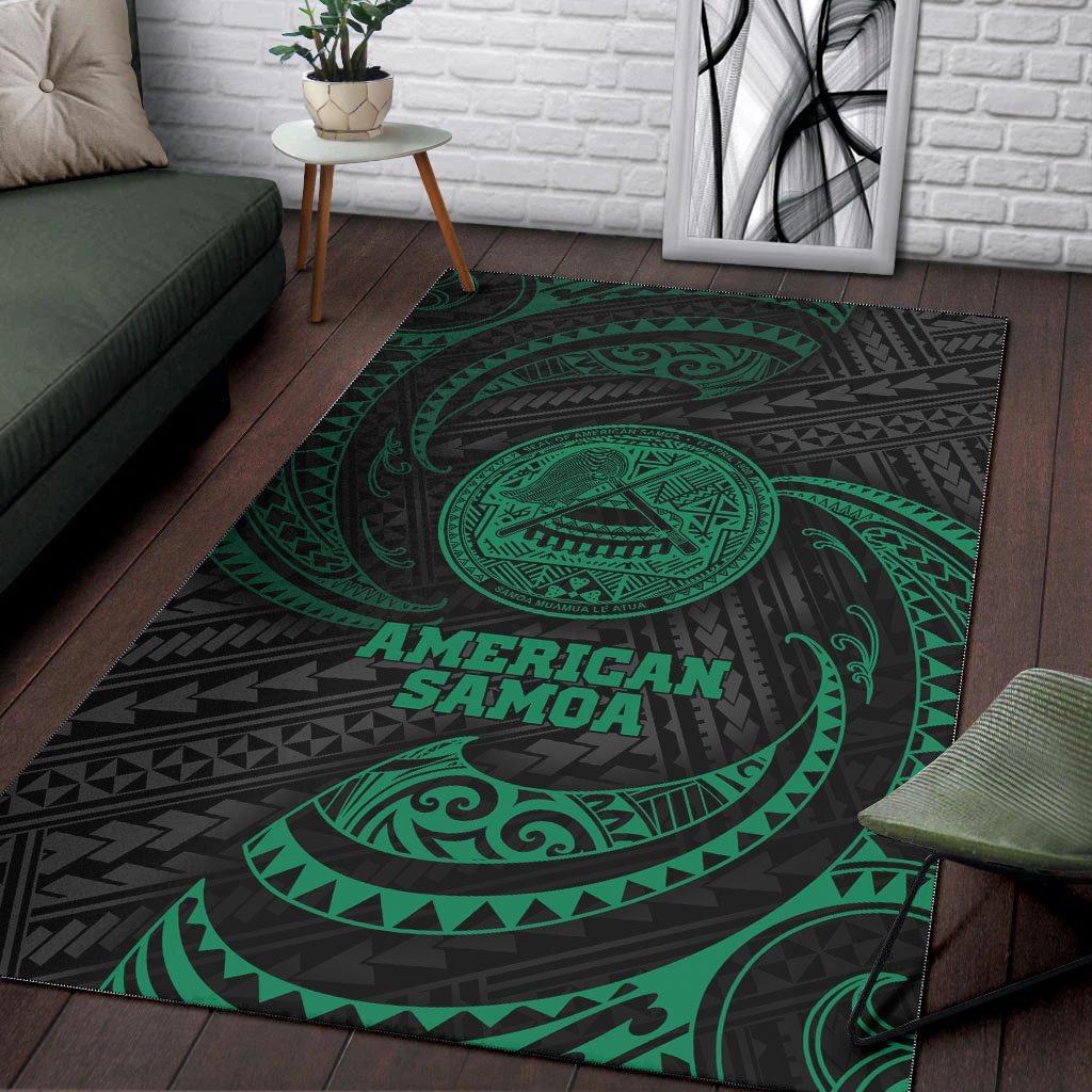 American Samoa Polynesian Area Rug - Green Tribal Wave - Vibe Hoodie Shop