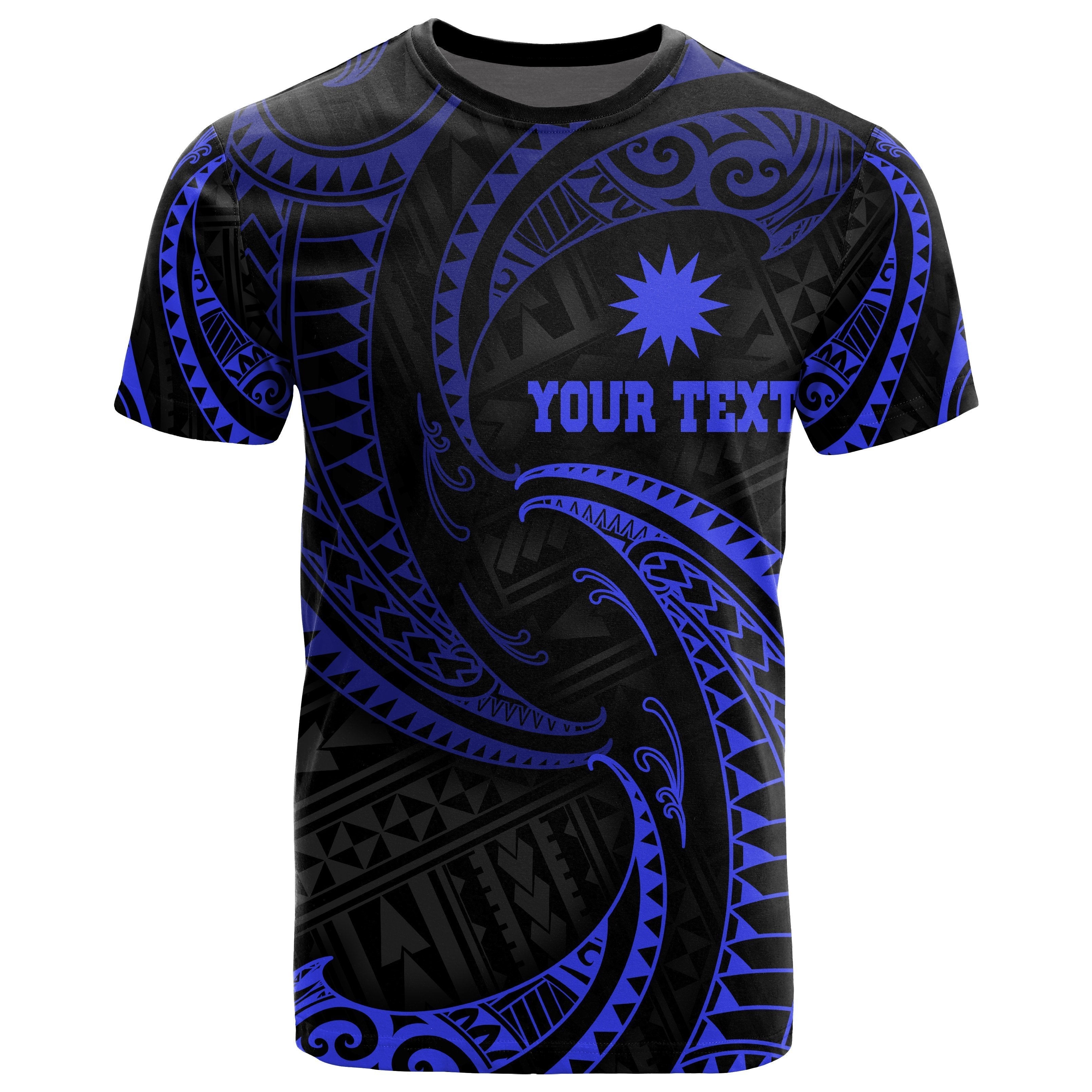 Nauru Polynesian Custom Personalised T shirt - Blue Tribal Wave - Vibe Hoodie Shop