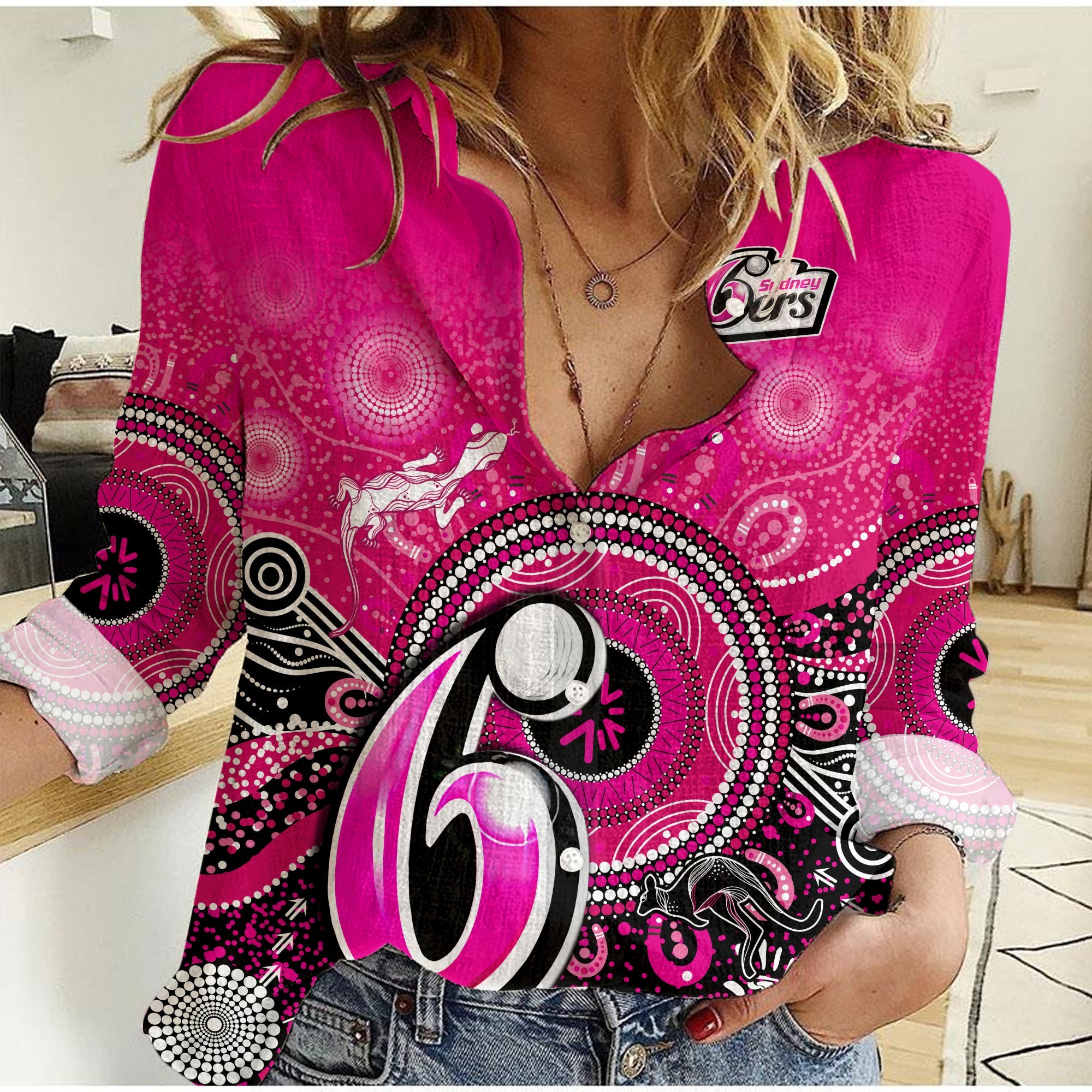 (Custom Text and Number) Sydney Sixers Women Casual Shirt Aboriginal Australia Cricket Champion - Vibe Hoodie Shop