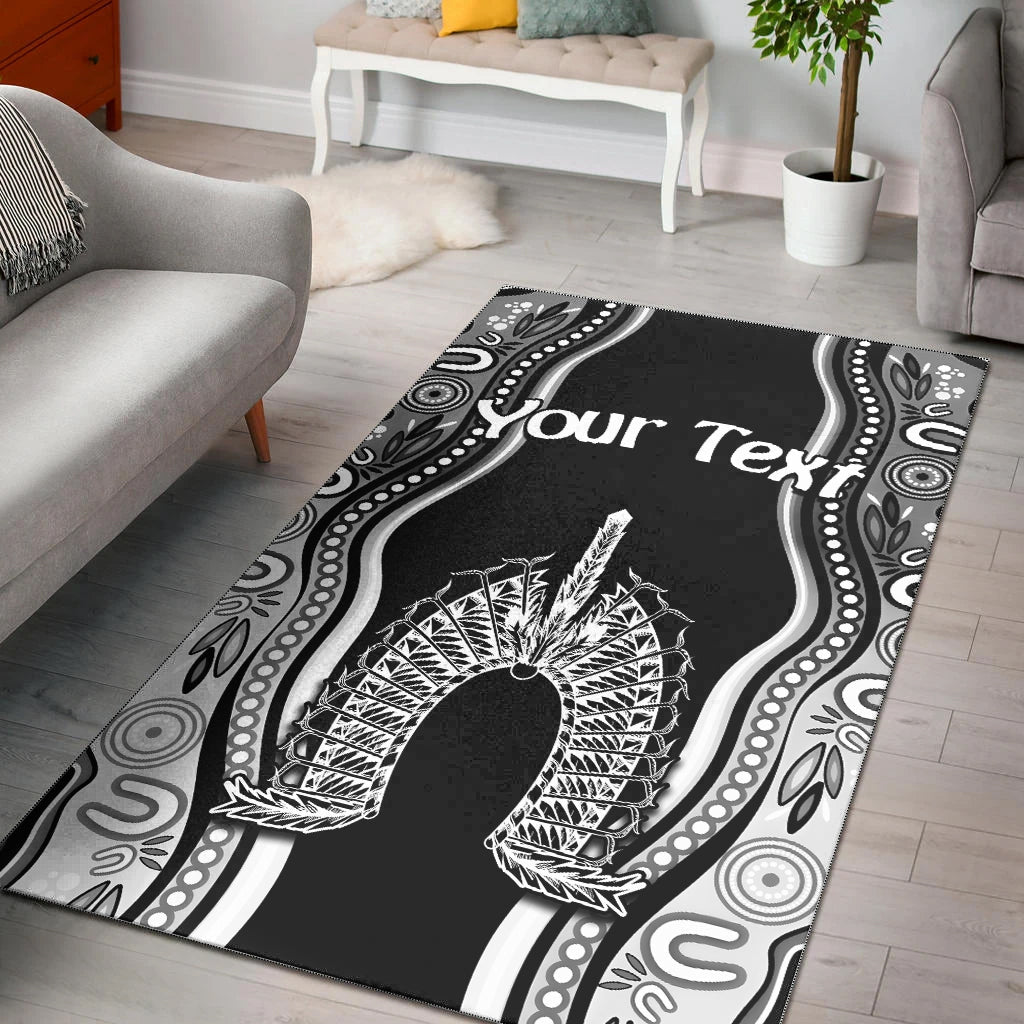 (Custom Personalised) Torres Strait Islands Area Rug The Dhari Mix Aboriginal Turtle Version Black 02 - Vibe Hoodie Shop