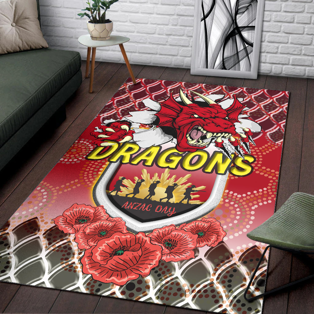 St.George Rugby Area Rug - Aboriginal And ANZAC Day With Dragons Poppy Flower Patterns Area Rug RLT12 - Vibe Hoodie Shop