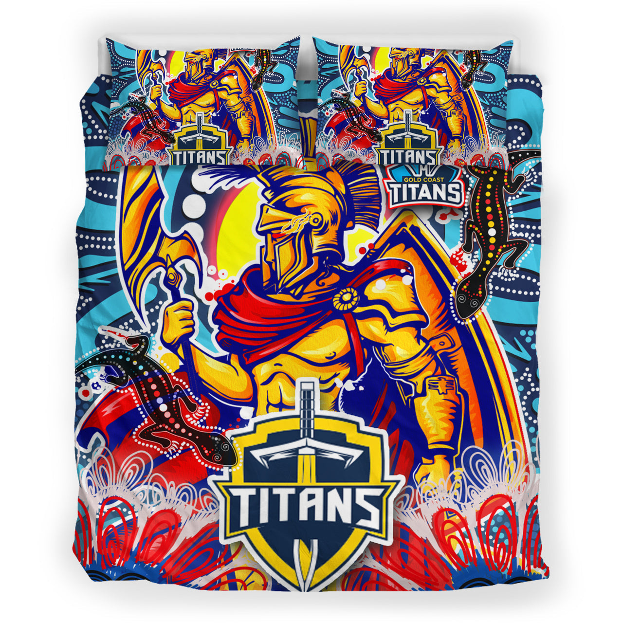 Titans Aboriginal Custom Rugby Bedding Set - The Indigenous Titans Warriors With Aboriginal Lizard And Sun RLT13 - Vibe Hoodie Shop