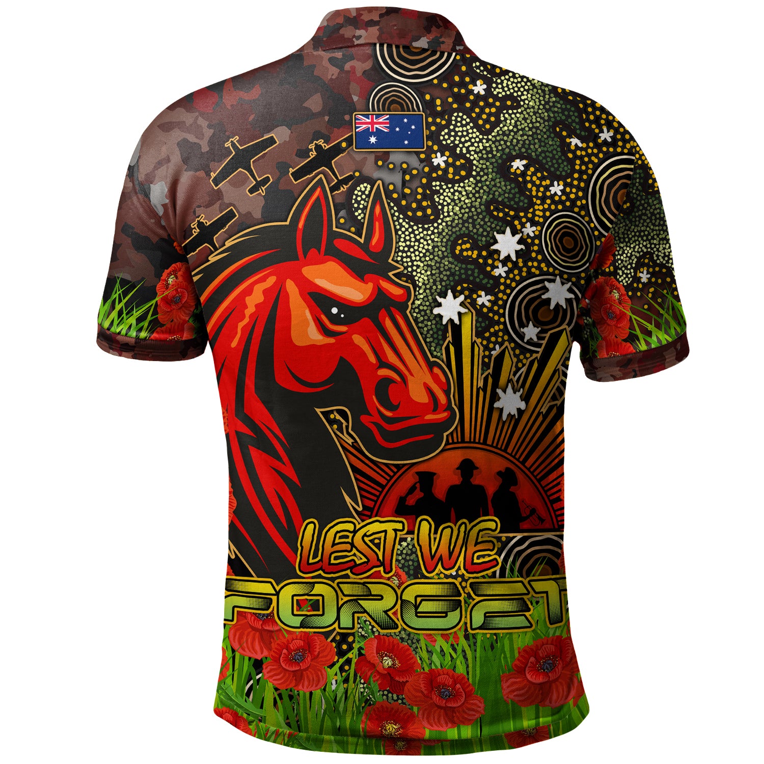 Australia Brisbane Rugby Custom Polo Shirt - Anzac Brisbane with Remembrance Poppy and Indigenous Patterns Polo Shirt - Vibe Hoodie Shop