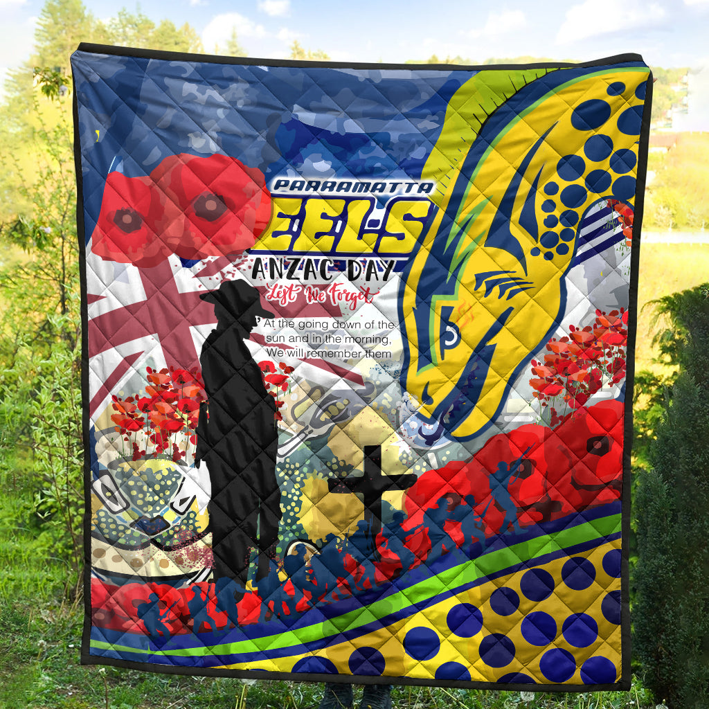 Eels Rugby Australia Anzac Day Quilt - Custom Remembrance Lest We Forget Eels With Anzac Poppy Watercolour Style - Vibe Hoodie Shop