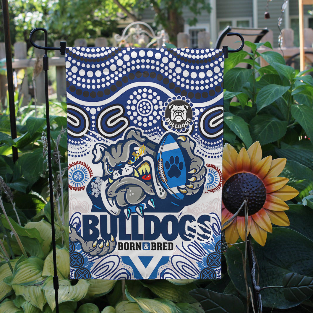 Bulldogs Rugby "Born  Bred" Flag - Custom Indigenous Bulldogs With Rugby Ball And Aboriginal Patterns Flag - Vibe Hoodie Shop