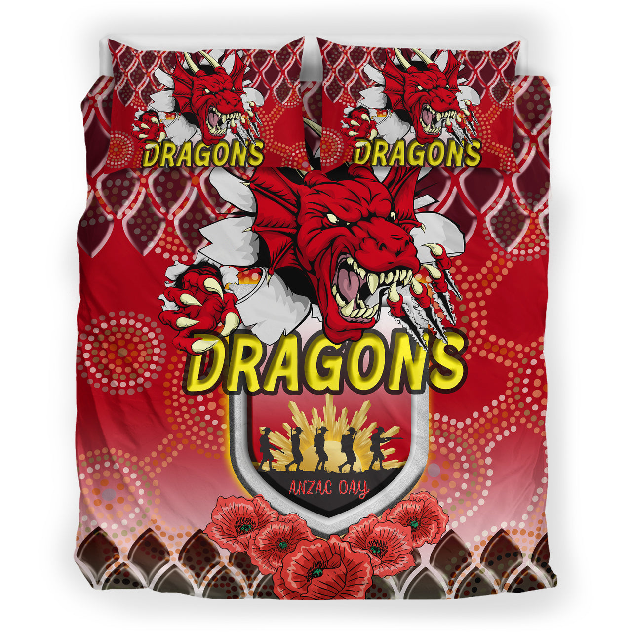 St.George Rugby Bedding Set - Aboriginal And ANZAC Day With Dragons Poppy Flower Patterns Bedding Set RLT12 - Vibe Hoodie Shop