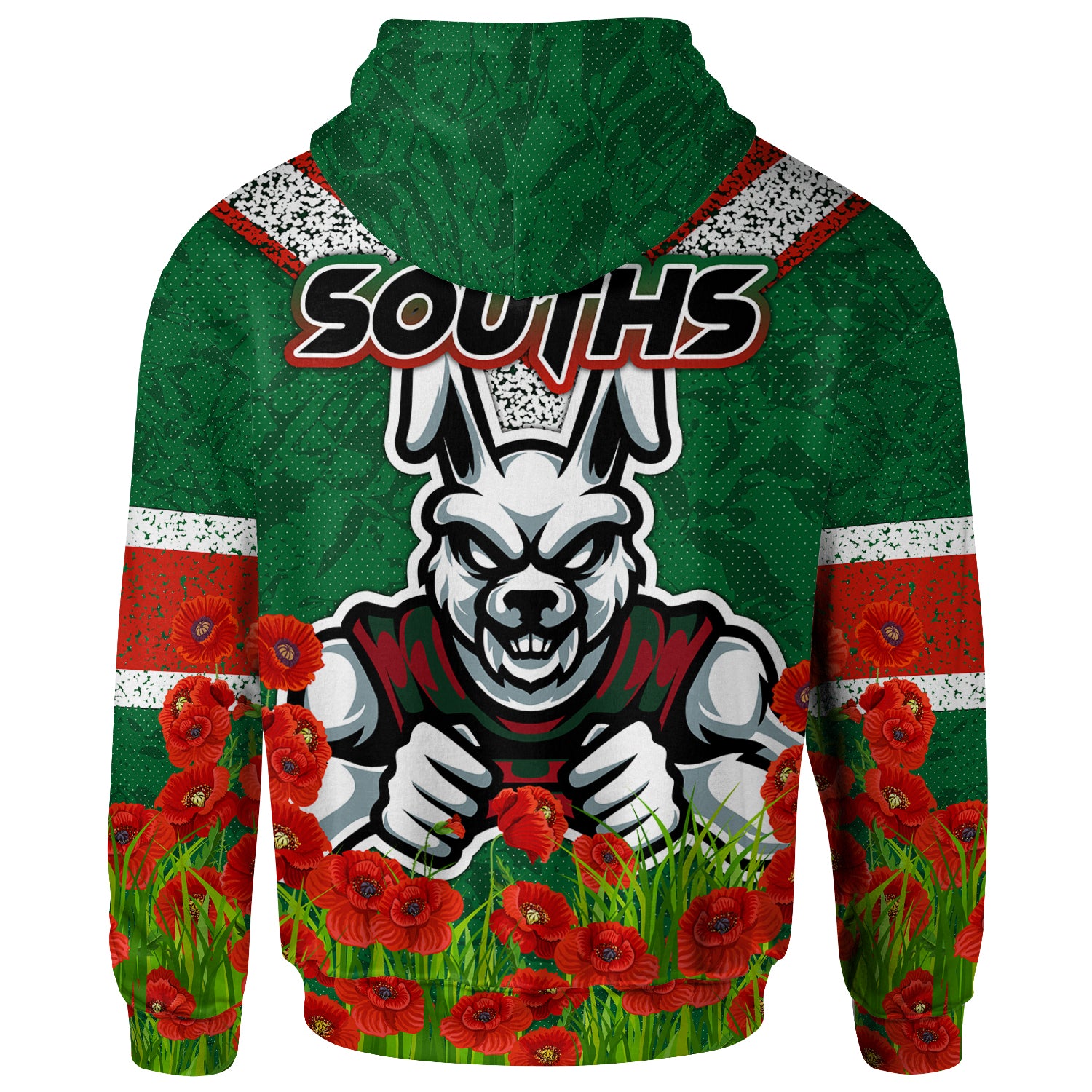 Australia South Sydney Anzac Hoodie - Custom Souths with Anzac Poppy Hoodie - Vibe Hoodie Shop