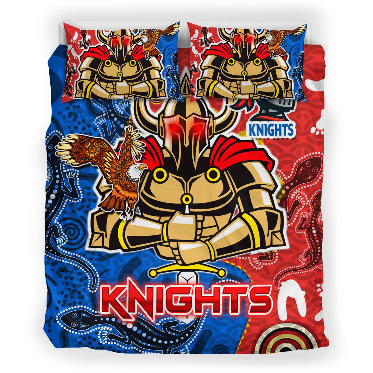 Knights Aboriginal Rugby Bedding Set - Custom Indigenous Knights With Aussie Lizard and Eagle RLT13 - Vibe Hoodie Shop