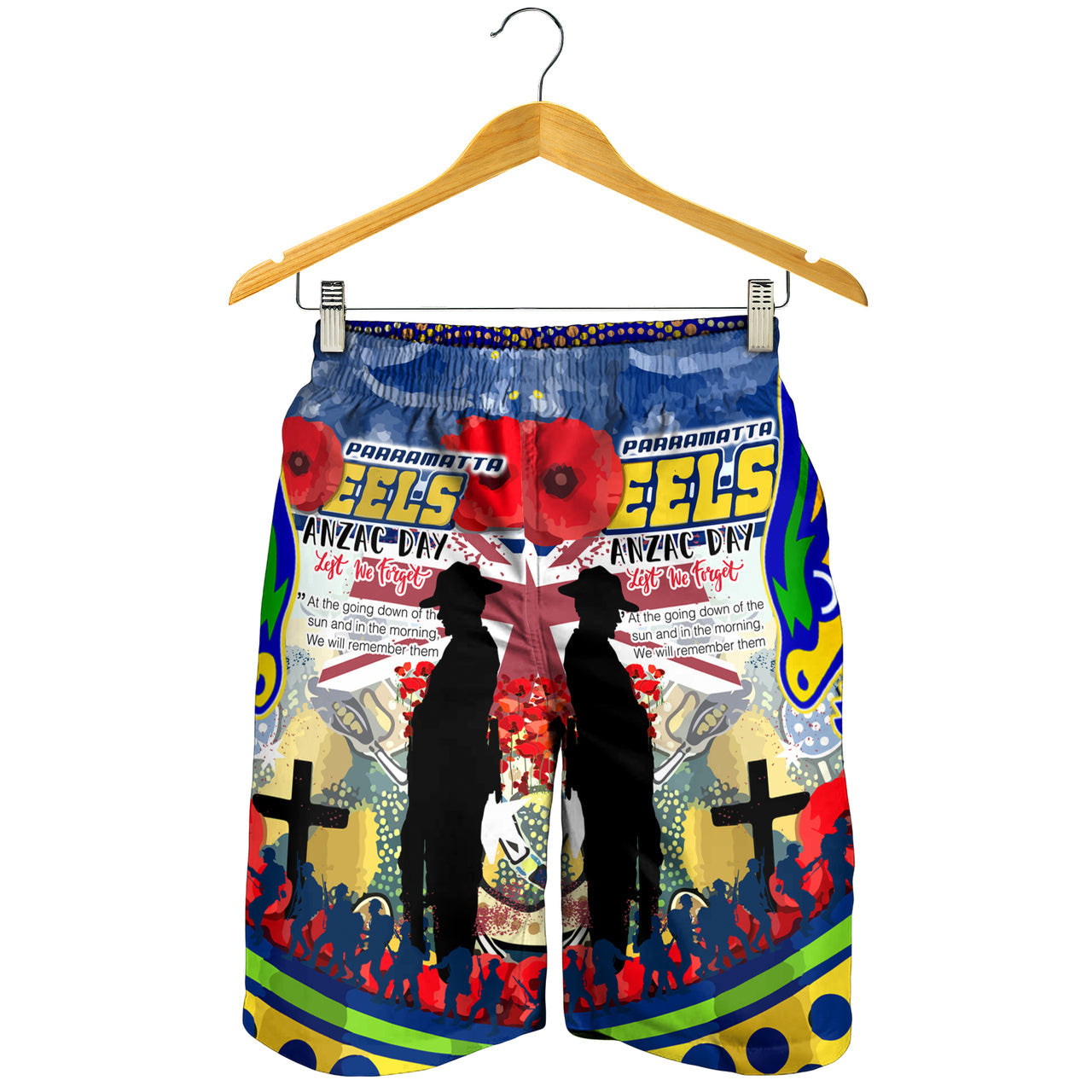 Eels Rugby Australia ANZAC Day Lest We Forget Custom Men Short - Remembrance Eels With ANZAC Poppy Watercolour Style RLT13 - Vibe Hoodie Shop