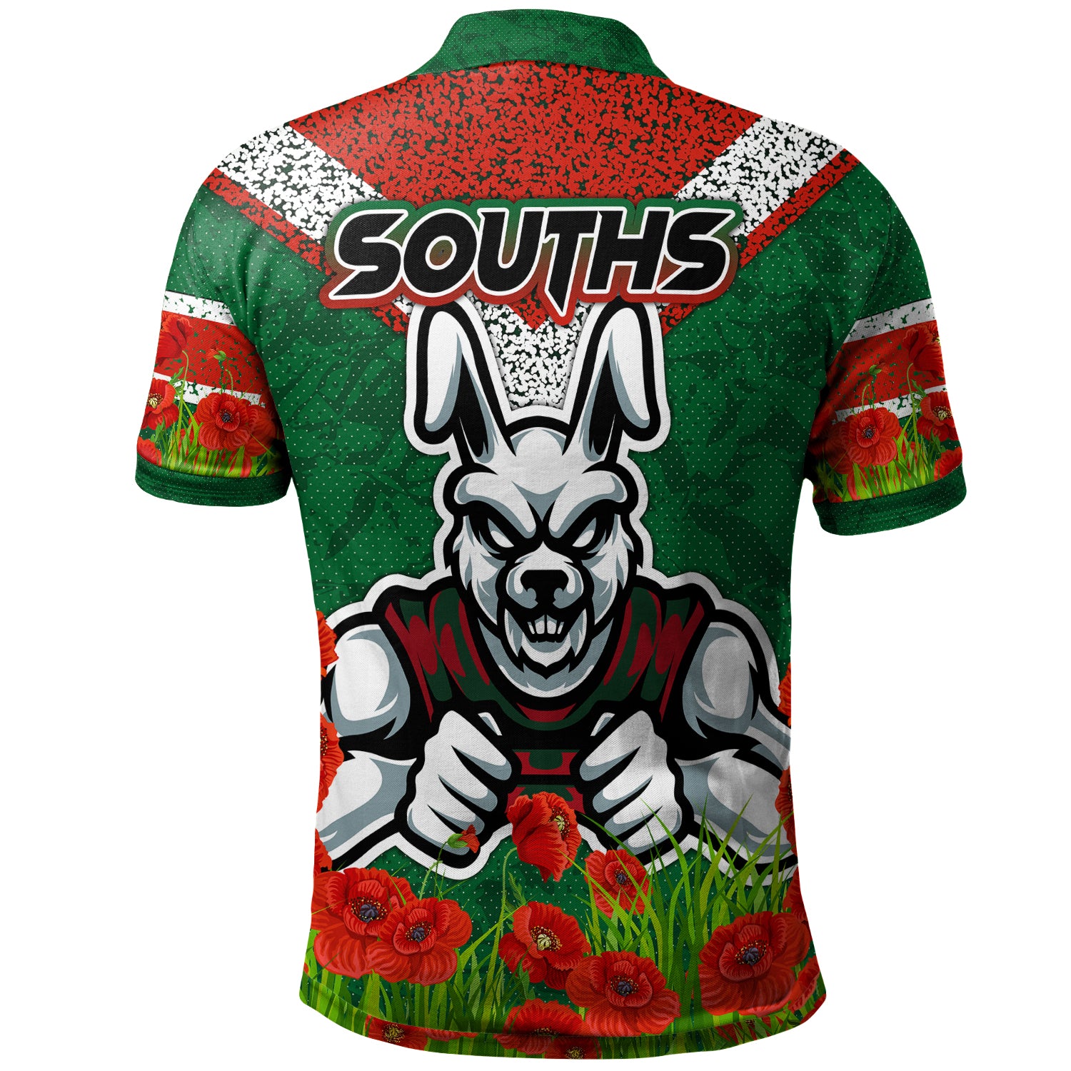 Australia South Sydney Anzac Polo Shirt - Custom Souths with Anzac Poppy Polo Shirt - Vibe Hoodie Shop