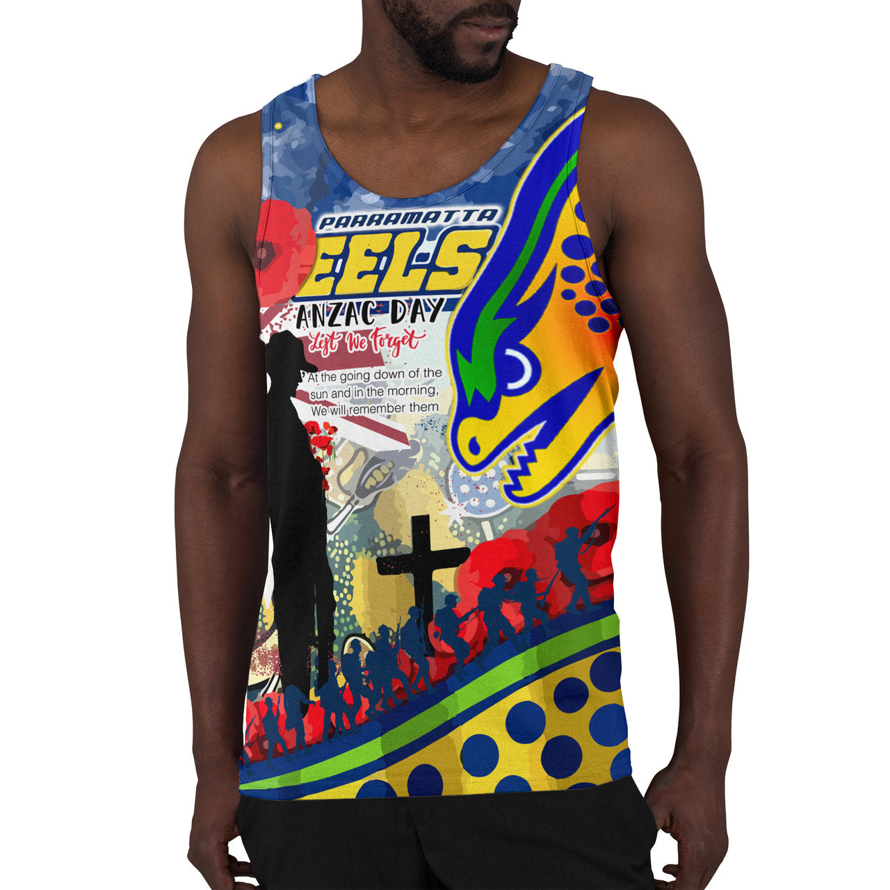 Eels Rugby Australia ANZAC Day Lest We Forget Custom Men Tank Top - Remembrance Eels With ANZAC Poppy Watercolour Style RLT13 - Vibe Hoodie Shop