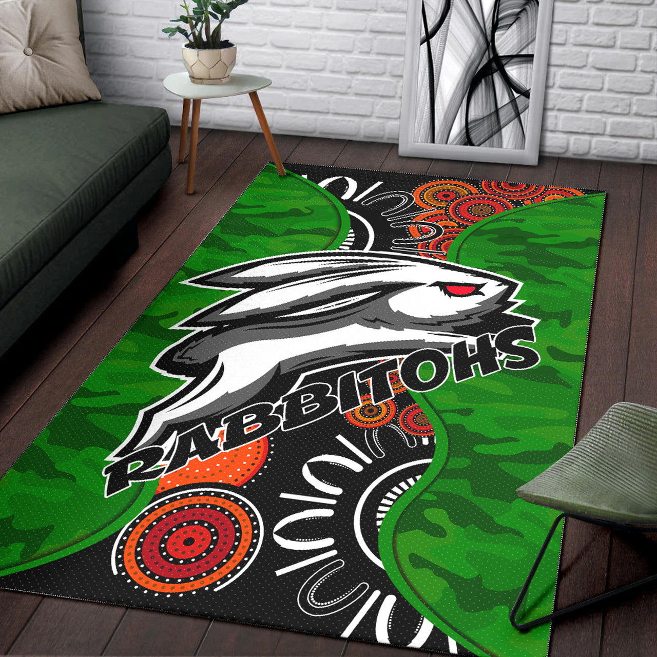 Rabbitohs Rugby Area Rug - Custom Rabbitohs Indigenous Energy Area Rug LT10 - Vibe Hoodie Shop