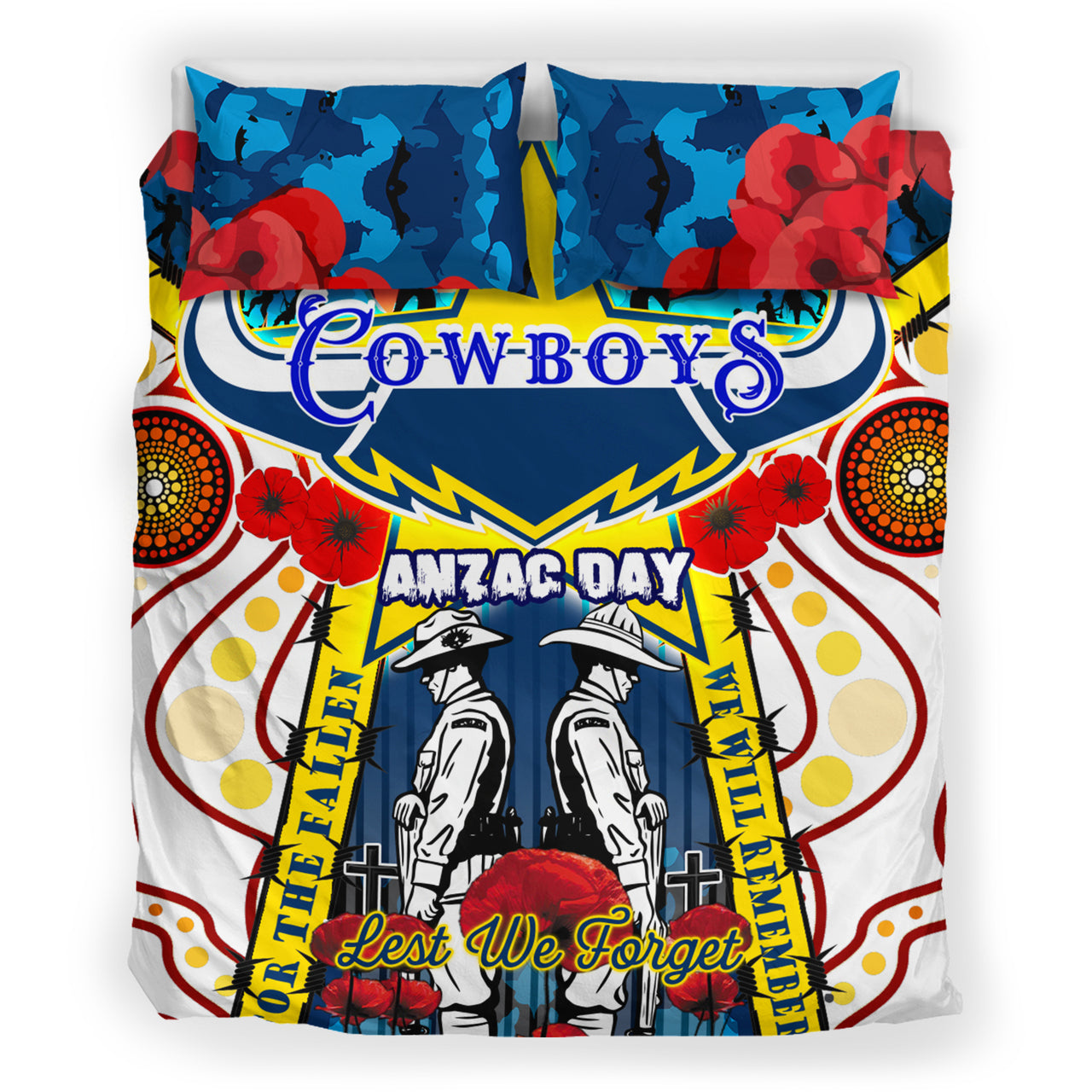 Cowboys Rugby ANZAC Day Watercolour Bedding Set - Custom Remembrance Cowboys With Poppy Flower RLT13 - Vibe Hoodie Shop
