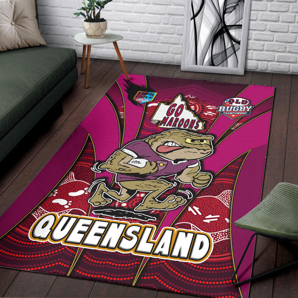 Queensland Rugby League Team Area Rug - Queensland Maroons Mascot With Aboriginal Art STATE OF ORIGIN Area Rug - Vibe Hoodie Shop