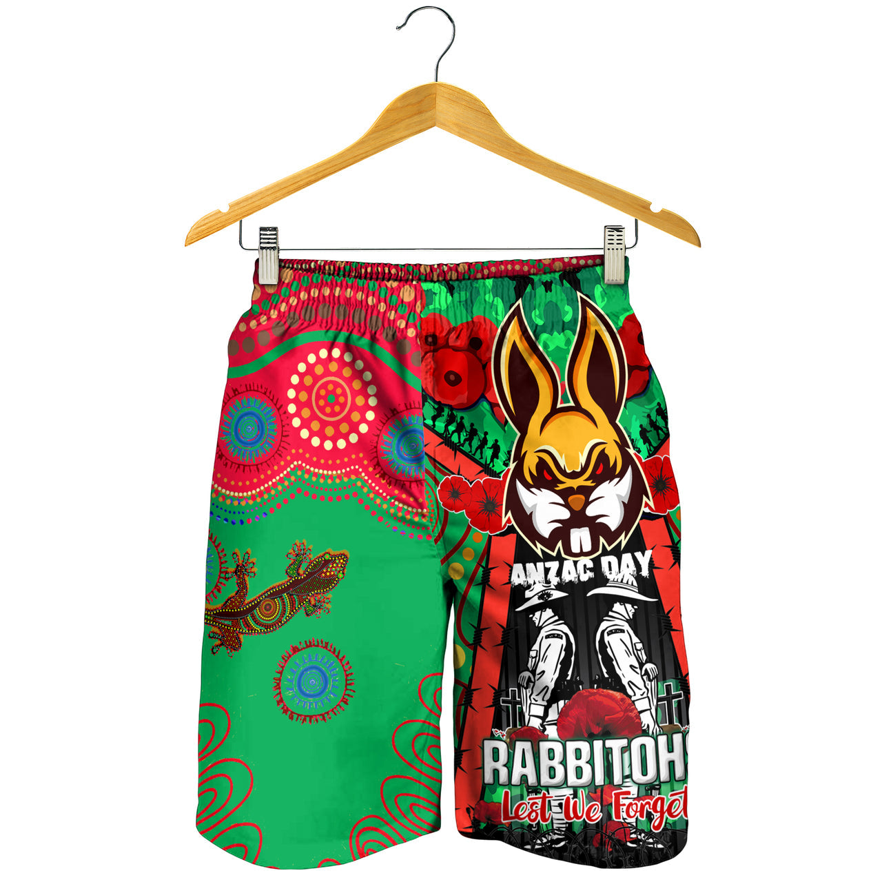 Rabbitohs Rugby Aboriginal ANZAC Day Custom Watercolour Men Short - Remembrance Indigenous Rabbitohs With Poppy Flower RLT13 - Vibe Hoodie Shop