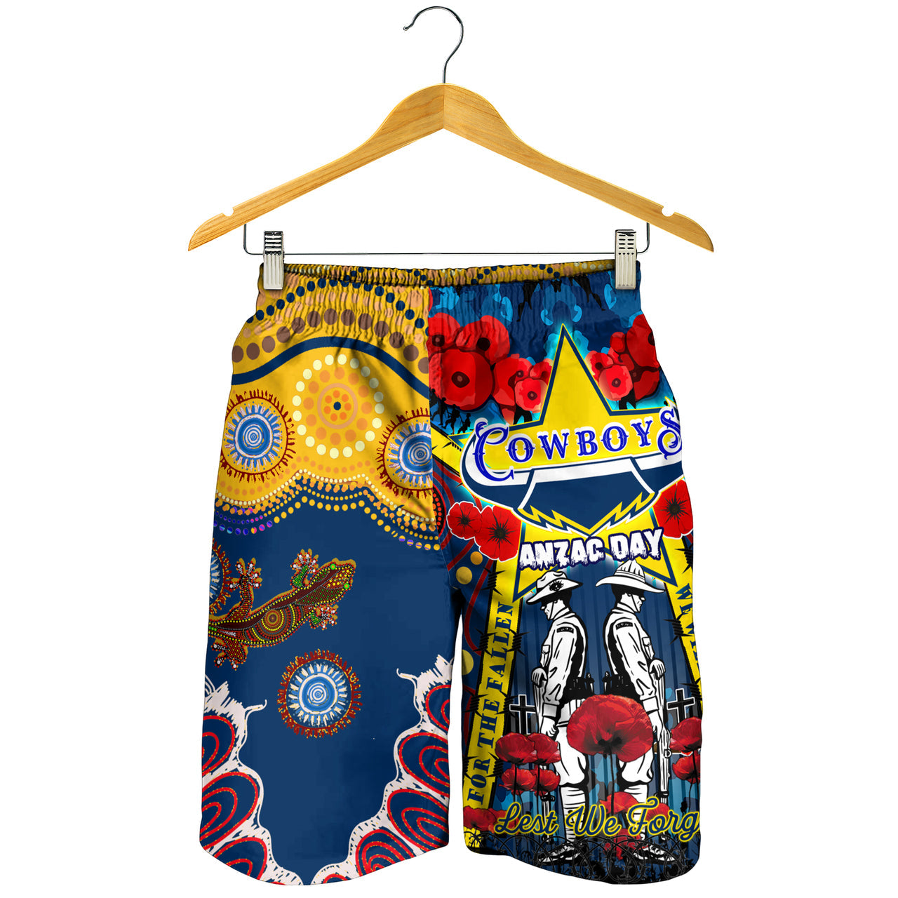 Cowboys ANZAC Day Watercolour Rugby Men Short - Custom Remembrance Cowboys With Poppy Flower RLT13 - Vibe Hoodie Shop