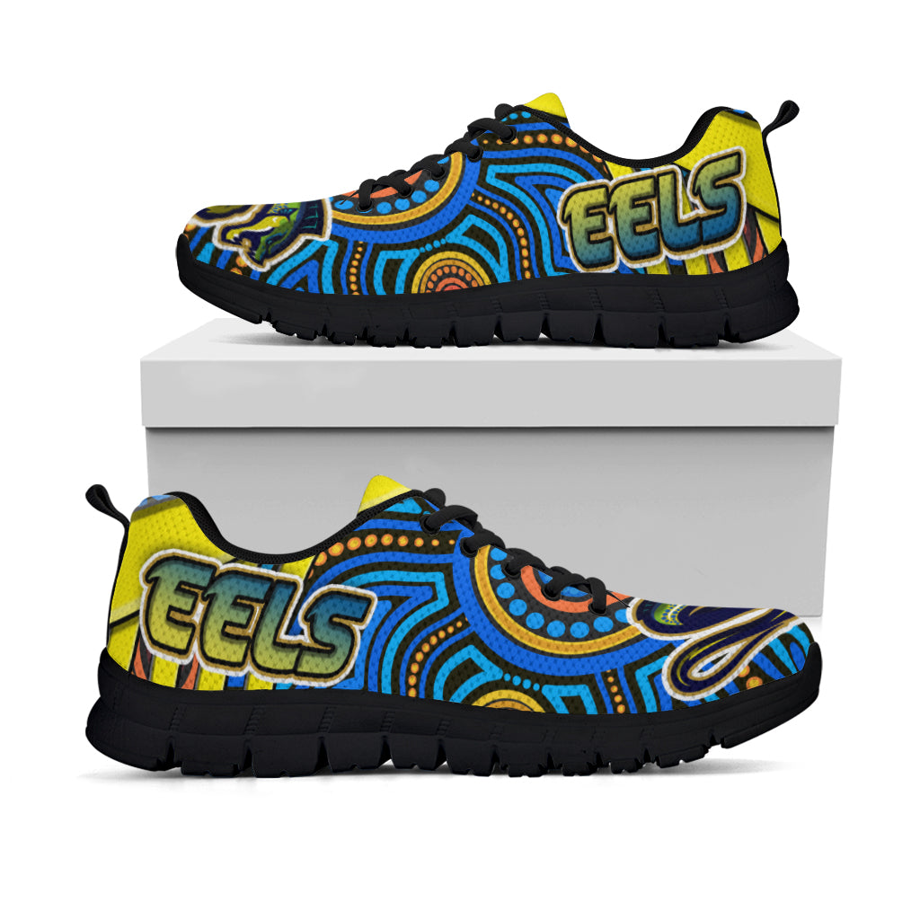 Eels Rugby Sneakers - Electric Eel With Aboriginal Patterns Sneakers - Vibe Hoodie Shop