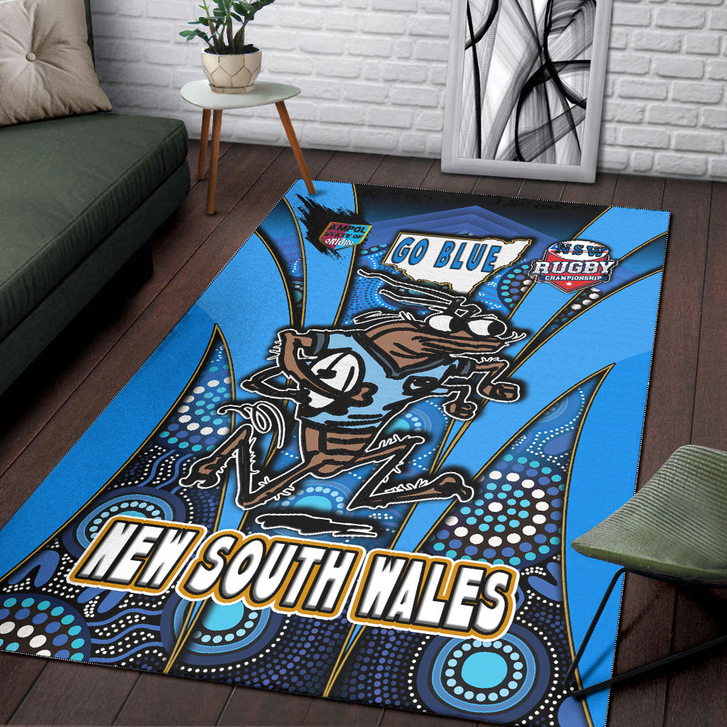 New South Wales Rugby League Team Area Rug - New South Wales Blues Mascot With Aboriginal Art STATE OF ORIGIN Area Rug - Vibe Hoodie Shop