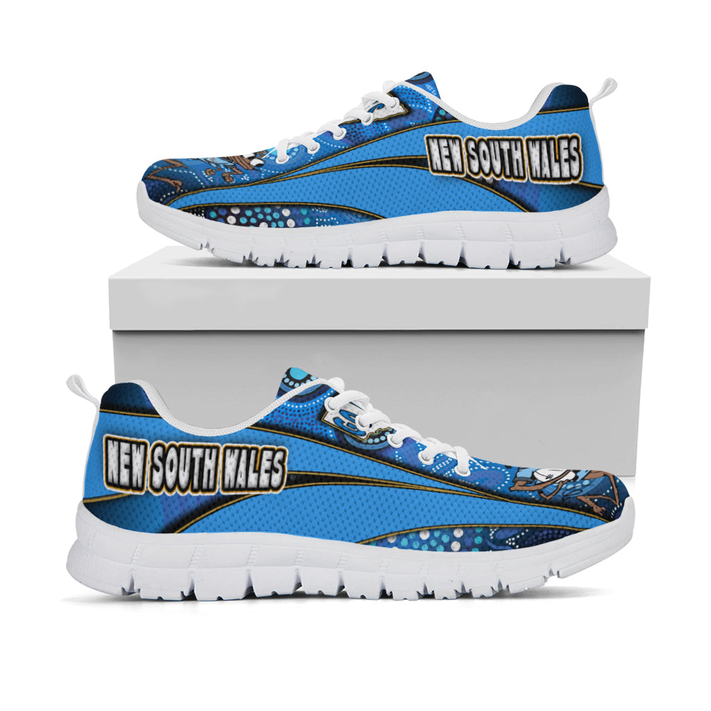 New South Wales Rugby Sneakers - New South Wales Blues Mascot Aboriginal Art STATE OF ORIGIN Sneakers - Vibe Hoodie Shop