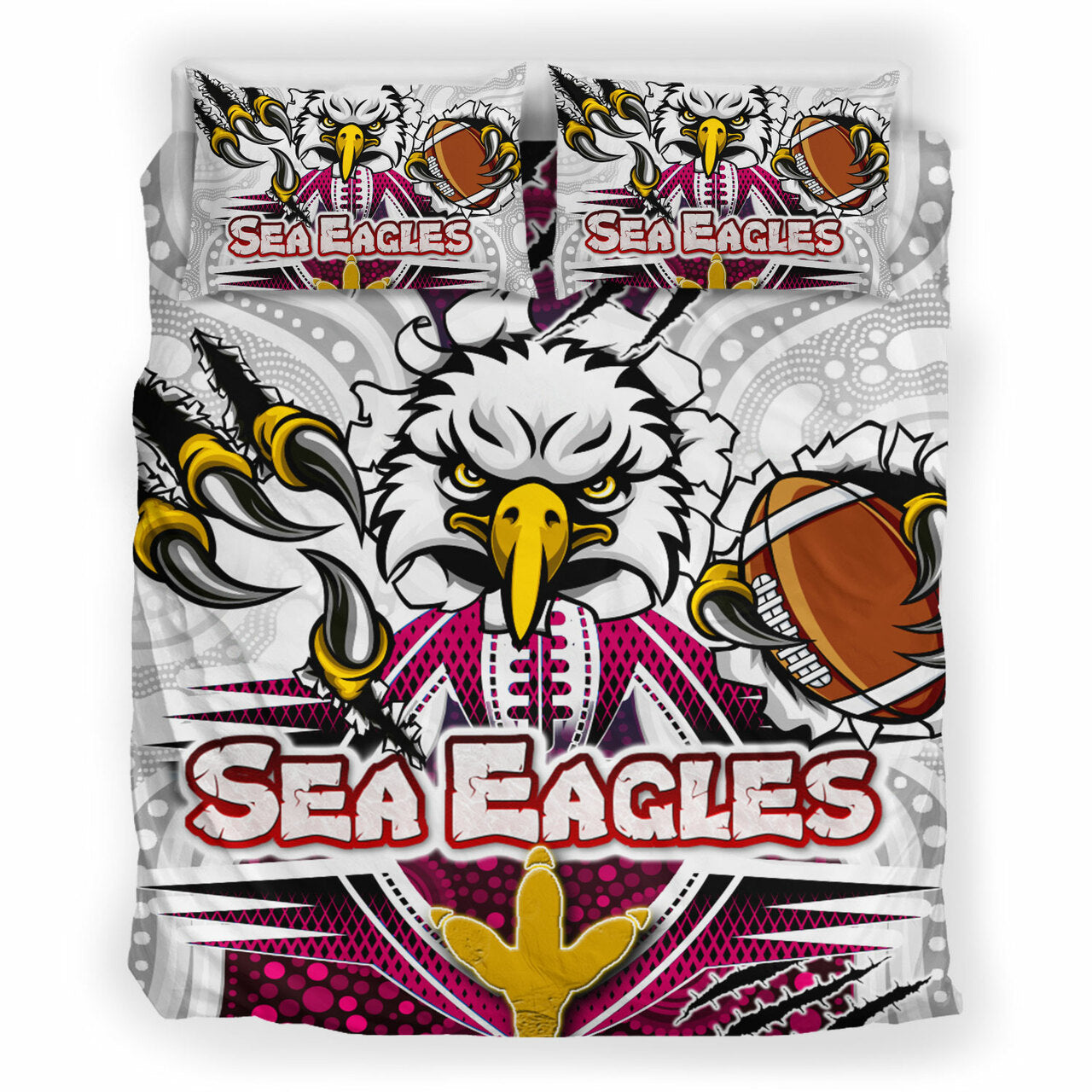Sea Eagles Rugby Custom Indigenous Bedding Set - Super Sea Eagles Scratch Style LT10 - Vibe Hoodie Shop